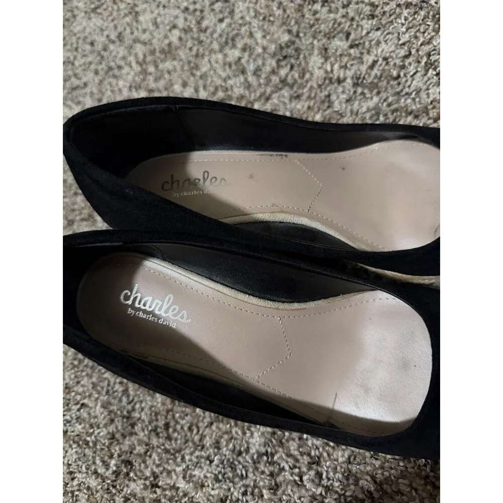 Charles by Charles David Black Espadrille Wedge Pumps Faux Suede Sz 7.5 M